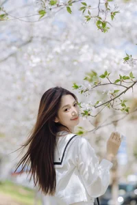 Spring Muse: Pure Elegance in JK Uniform Amidst Blossoms-29
