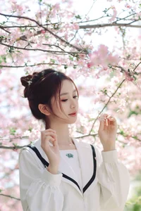 Spring Muse: Pure Elegance in JK Uniform Amidst Blossoms-14