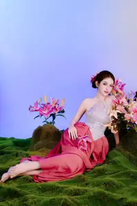 Elegant Beauty: Graceful Vietnamese Young Woman in Modern Attire with Lilies-12