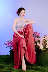 Elegant Beauty: Graceful Vietnamese Young Woman in Modern Attire with Lilies-3