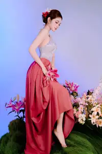 Elegant Beauty: Graceful Vietnamese Young Woman in Modern Attire with Lilies-8