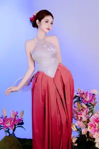 Elegant Beauty: Graceful Vietnamese Young Woman in Modern Attire with Lilies-17