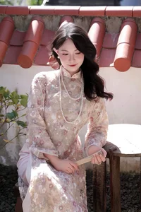 Elegant Floral Vietnamese Ao Dai - Traditional Silk Dress for Women | Authentic Cultural Fashion and Spring Style Inspiration-6