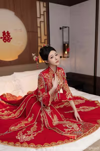 XiuRen No.10055: Xiao Dou Dou Dazzles in Traditional Red Wedding Dress, Capturing Asian Elegance.-14