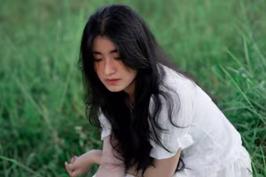 XVG No.21: Serene Moment - Asian Girl with Long Hair Immersed in Green Nature-8