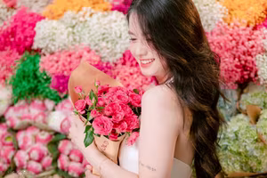 VGU No.133: Elegant Girl with a Radiant Smile Amidst a Colorful Floral Backdrop-5