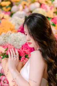 VGU No.133: Elegant Girl with a Radiant Smile Amidst a Colorful Floral Backdrop-4