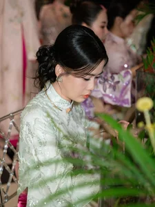 Timeless Elegance: Ngọc Thảo Radiates Grace in a Traditional Blue Vietnamese Ao Dai Amidst Artistic Heritage-3
