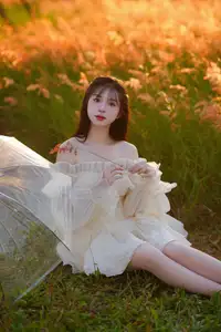 Golden Hour Dream: Ethereal Beauty in White Amidst a Blooming Field-4