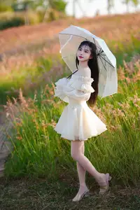 Golden Hour Dream: Ethereal Beauty in White Amidst a Blooming Field-12