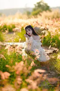 Golden Hour Dream: Ethereal Beauty in White Amidst a Blooming Field-14