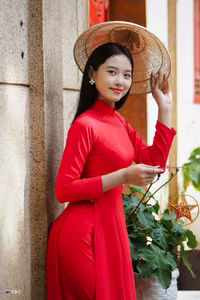 XVG No.15: The Beauty of Vietnam A Girl in Red Ao Dai with Traditional Lantern, an East Asian Cultural Symbol-15