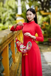 XVG No.15: The Beauty of Vietnam A Girl in Red Ao Dai with Traditional Lantern, an East Asian Cultural Symbol-1