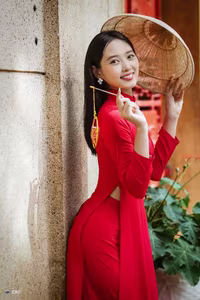 XVG No.15: The Beauty of Vietnam A Girl in Red Ao Dai with Traditional Lantern, an East Asian Cultural Symbol-19
