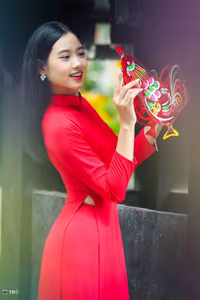 XVG No.15: The Beauty of Vietnam A Girl in Red Ao Dai with Traditional Lantern, an East Asian Cultural Symbol-12