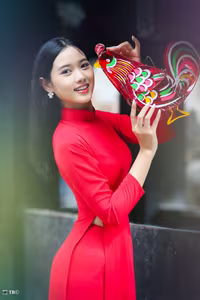 XVG No.15: The Beauty of Vietnam A Girl in Red Ao Dai with Traditional Lantern, an East Asian Cultural Symbol-20