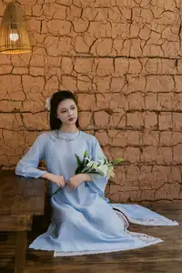 Serene Beauty: Graceful Young Woman in Traditional Attire with White Lilies-4