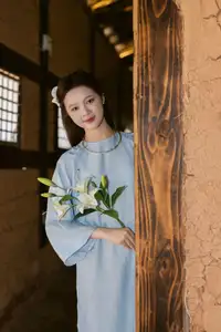 Serene Beauty: Graceful Young Woman in Traditional Attire with White Lilies-6