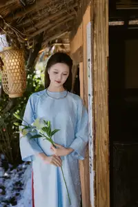 Serene Beauty: Graceful Young Woman in Traditional Attire with White Lilies-9