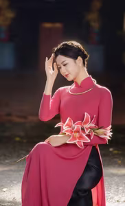 VGU No14 Captivating Vietnamese Ao Dai Beauty Graceful Woman in Traditional Pink Elegance-6
