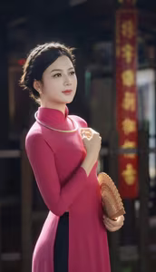 VGU No14 Captivating Vietnamese Ao Dai Beauty Graceful Woman in Traditional Pink Elegance-0