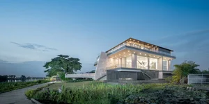 Stunning Riverside Minimalist Villa in Nakhon Pathom, Thailand: A Modern Architectural Masterpiece Designed for Golden Hour Sunsets and Serene Slow Living.-6