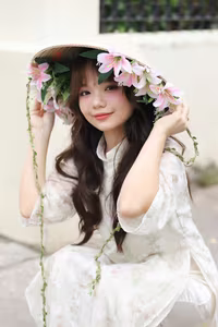 VGU No.143: Discover the Ethereal Beauty of a Vietnamese Girl in Ao Dai and Floral Conical Hat-12