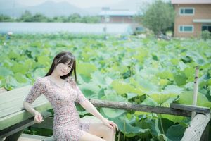 Yeon Da Bin: Adorable Korean Girl in Floral Dress Outdoors-17