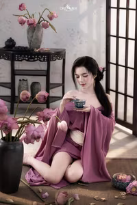 XVG No.53: Captivating Asian Beauty in Traditional Attire Amidst Serene Lotus Flowers.-12