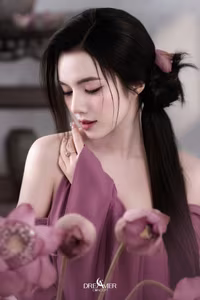 XVG No.53: Captivating Asian Beauty in Traditional Attire Amidst Serene Lotus Flowers.-15