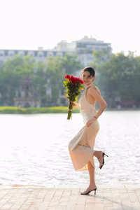 VGU No.59: Elegant Vietnamese Beauty by the Lake with Red Roses-8