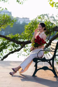 VGU No.59: Elegant Vietnamese Beauty by the Lake with Red Roses-13