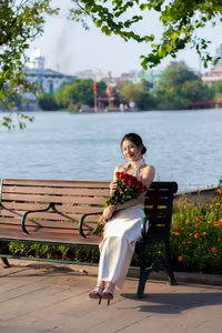 VGU No.59: Elegant Vietnamese Beauty by the Lake with Red Roses-11