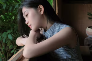 XVG No.43: Discover the captivating elegance of an Asian young woman in a pensive moment by the window.-7