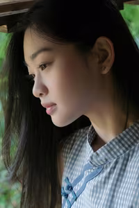 XVG No.43: Discover the captivating elegance of an Asian young woman in a pensive moment by the window.-9