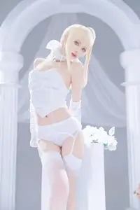 FGO Saber Bride: Shika XiaoLuLu Shines in Pristine White Wedding Dress - A Game Muse Brought to Life-12