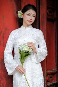 Elegant Vietnamese Woman Portrait Traditional Dress Ancient Architecture-7