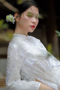 Elegant Vietnamese Woman Portrait Traditional Dress Ancient Architecture-21