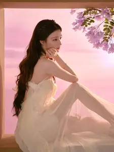 Wang Churan: Dreamy Beauty by the Sunset Window, Captivating Ethereal Moment-6