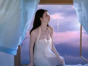 Wang Churan: Dreamy Beauty by the Sunset Window, Captivating Ethereal Moment-7