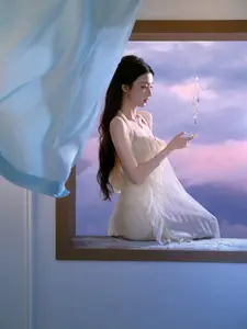 Wang Churan: Dreamy Beauty by the Sunset Window, Captivating Ethereal Moment-0