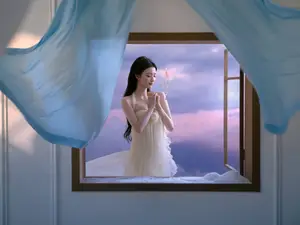 Wang Churan: Dreamy Beauty by the Sunset Window, Captivating Ethereal Moment-1