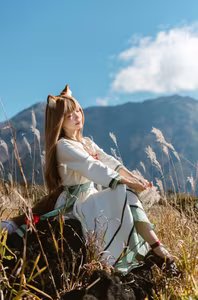 Coser Ely_eee: Enchanting 'Wolf and Breeze' Cosplay amidst Golden Fields | Artistic View-11