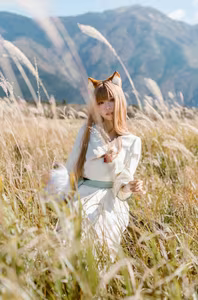 Coser Ely_eee: Enchanting 'Wolf and Breeze' Cosplay amidst Golden Fields | Artistic View-18