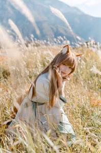 Coser Ely_eee: Enchanting 'Wolf and Breeze' Cosplay amidst Golden Fields | Artistic View-12