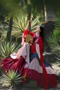 Traditional Vietnamese Beauty: Young woman with ancient instrument, immersed in culture and music.-12