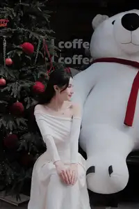 Christmas Radiance: Girl in Elegant White Dress and Joyful Smile-4