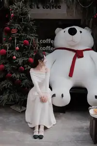 Christmas Radiance: Girl in Elegant White Dress and Joyful Smile-6