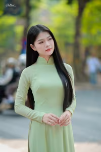 XVG No.48: Vietnamese Ao Dai Beauty Graceful Girl with Flowers and Bicycle on Historic Street-0