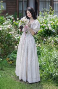 Elegant Beauty: Gentle Girl in Vintage Dress Amidst Dreamy Flower Garden-3